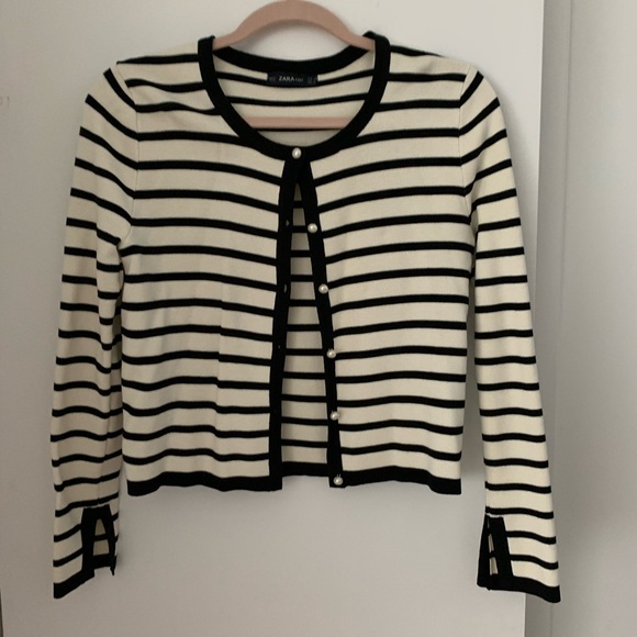 Zara Striped Cardigan - Cream and Black - Picture 2 of 5